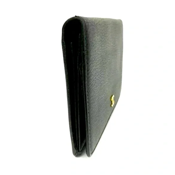 ❌SOLD❌Authentic CHANEL CC Logo Black Leather X Gold Long Wallet W/ Serial Card - Picture 3 of 8